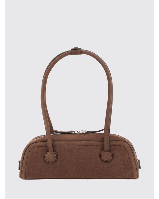 MARGE SHERWOOD Brown Cow Leather Shoulder Bag With A Double Handle And Zip Closure
