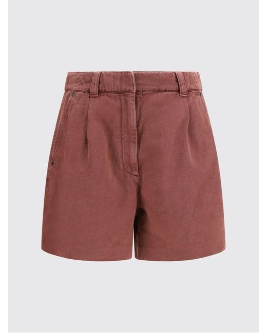 Brunello Cucinelli Red Cotton And Linen Blend Shorts