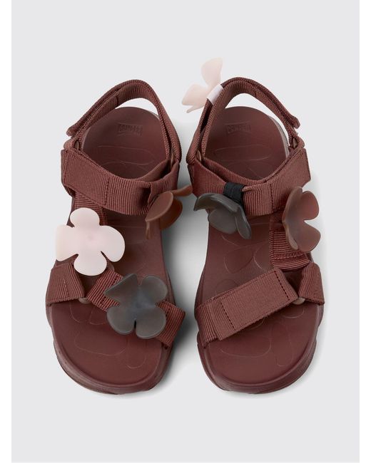 Camper Brown Recycled Polyester Twins Sandals With Applied Flowers