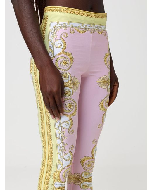 Versace Pink Stretch Fabric Leggings With Baroque Print