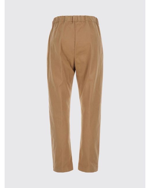 Semicouture Natural Mid-Rise Slim Fit Cotton Trousers With Drawstring