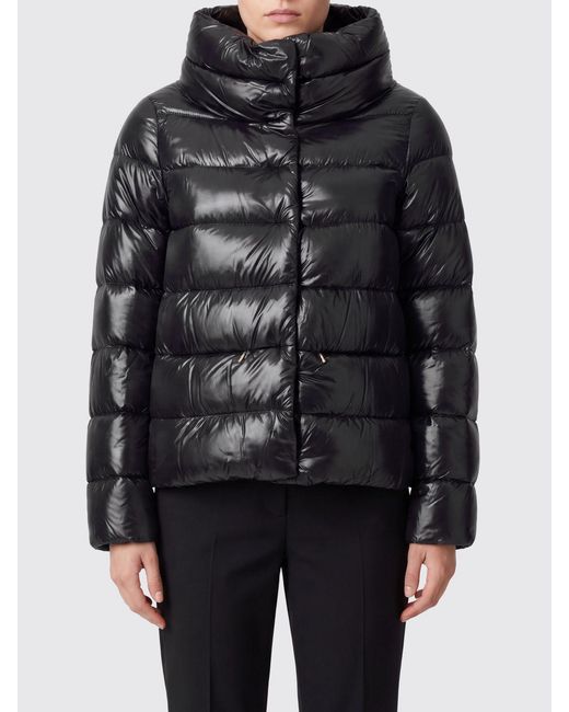 Herno Black Short Quilted Ultralight Nylon Down Jacket With High Neck And Drawstring