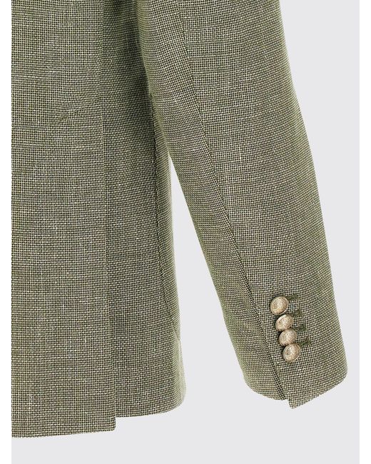 Tagliatore Green Double-Breasted Linen And Cotton Blazer for men