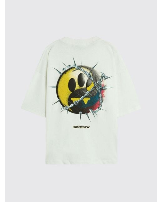 Barrow White Printed Cotton T-Shirt for men
