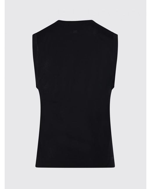 AMI Black Slim Fit Cotton Tank Top With A Tone-On-Tone Crewneck Logo