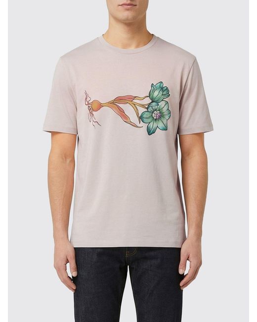 Paul Smith Gray Cotton T-Shirt With Floral Print for men