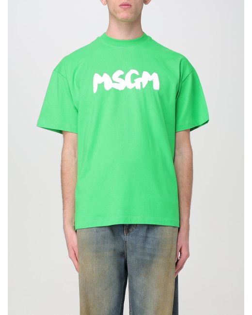 T-shirt di cotone di MSGM in Green da Uomo