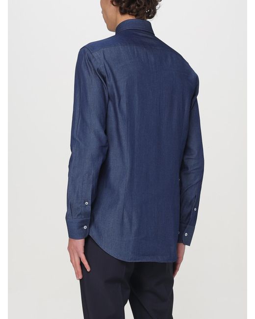 Etro Blue Cotton Shirt With Logo for men