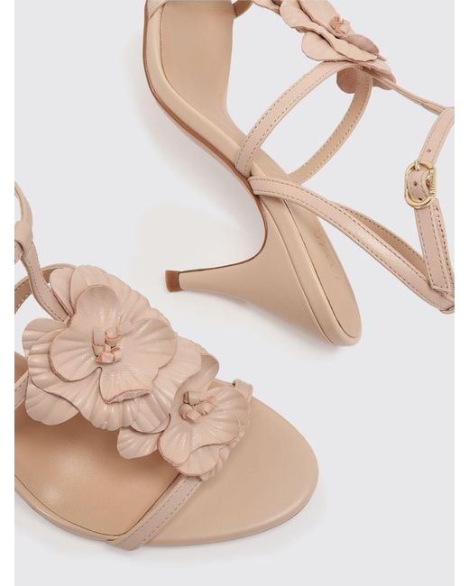 Twinset Natural Leather Sandals With Flowers