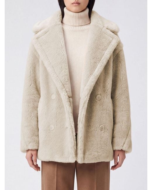 Max Mara Natural Short Double-Breasted Faux-Fur Effect Coat