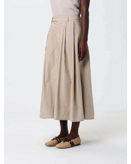 Brunello Cucinelli Natural Poplin Midi Skirt With Monili