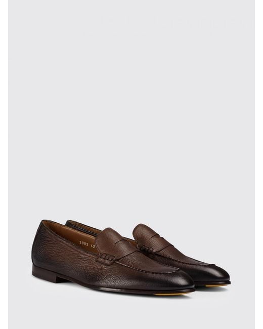 Doucal's Brown Grained Leather Loafers for men