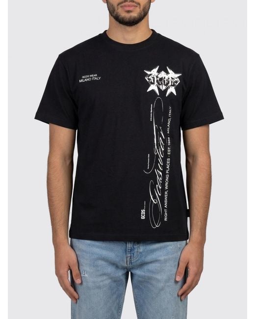 Gcds Black Printed Cotton T-Shirt for men