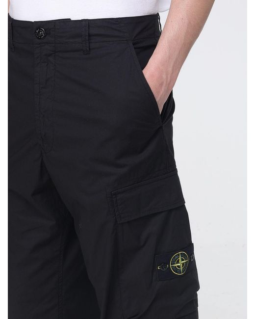 Stone Island Black Cotton Canvas Cargo Trousers for men