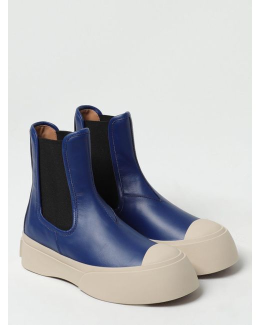 Marni Blue Pablo Leather Ankle Boots With Logo