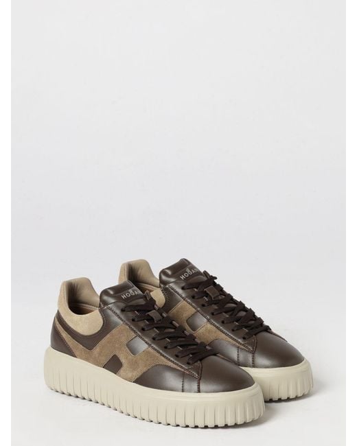 Hogan Brown H-Stripes Leather And Suede Trainers With H Logo And Platform Sole for men