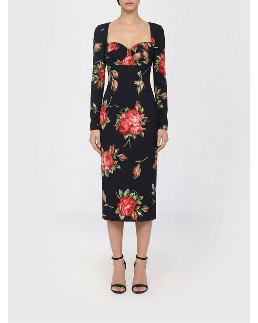 Dolce & Gabbana Black Dolce &Amp Gabbana Bouquet Print Sheath Dress