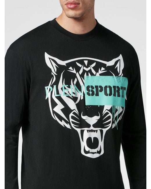 Philipp Plein Black Slim Fit Long-Sleeved Cotton T-Shirt With Graphic Print for men