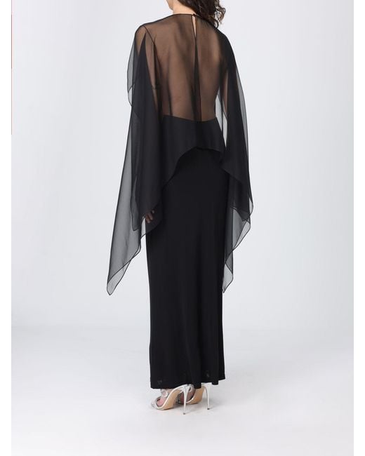 Alberta Ferretti Black Long-Sleeved Slim Fit Satin Long Evening Gown