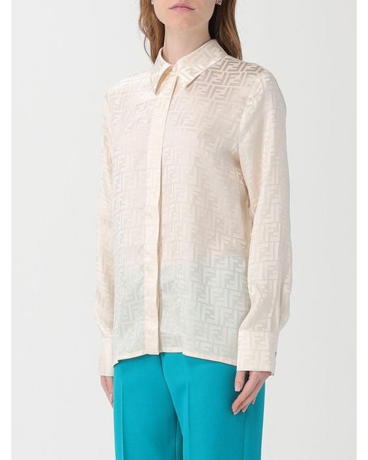 Fendi Natural Silk Shirt With Ff Motif