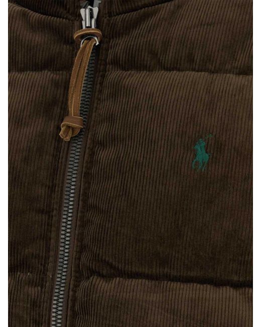 Polo Ralph Lauren Brown Quilted Corduroy Puffer Jacket With High Neck And Logo for men