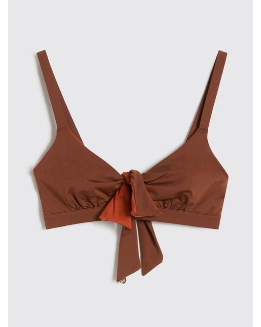 Max Mara Natural Triangle Bikini Top With Tie Fastenings And V-Neck