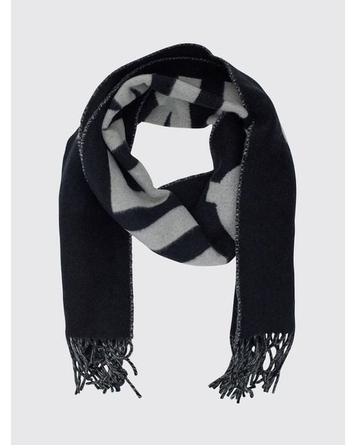 Jacquemus Black Cotton Scarf With Contrasting Jacquard Logo And Fringed Edges for men