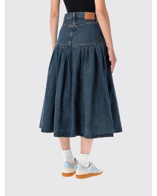 Levi's Blue High-Waisted A-Line Denim Midi Skirt With Bull Pockets