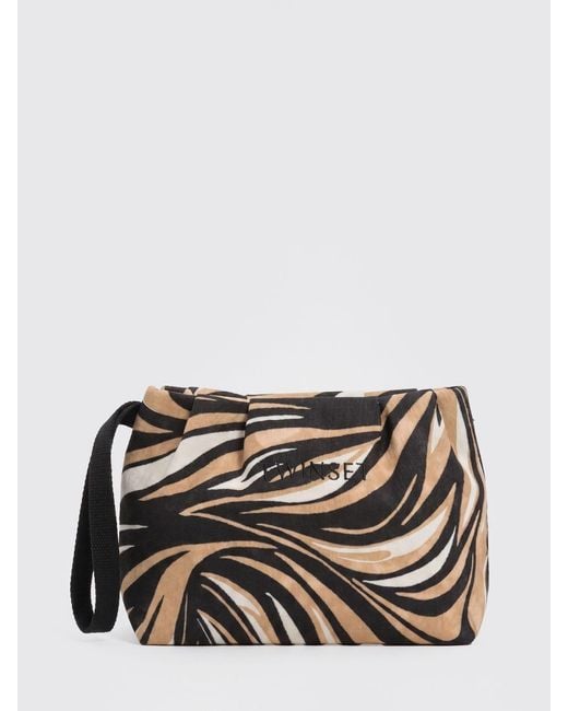 Twinset Gray Printed Cotton Canvas Pouch
