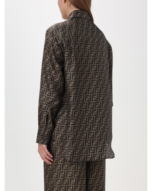 Camisa De Seda Con Estampado De Monograma Fendi de color Gray
