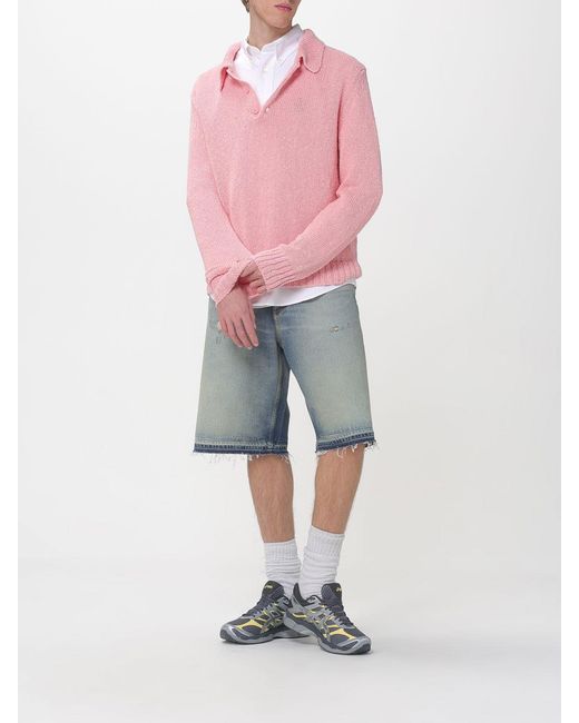 sunflower Pink Cotton And Linen Knit Polo Shirt for men