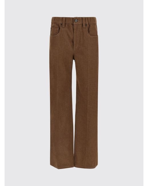 Brunello Cucinelli Brown High-Waisted Cropped Wide Leg Denim Jeans With Monili