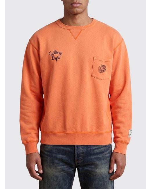 GALLERY DEPT. Orange Crewneck Cotton Sweatshirt With Patch Pocket And Logo for men
