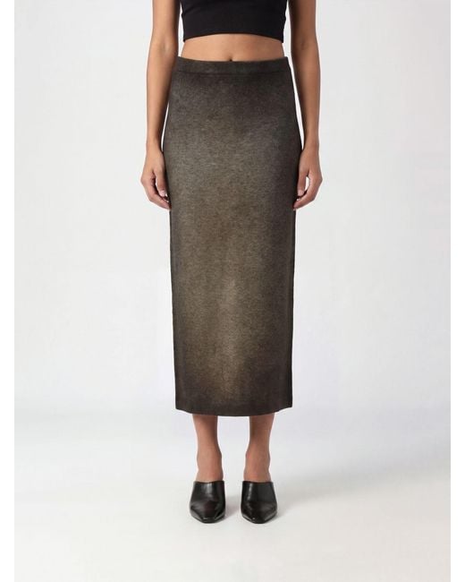Avant Toi Green Wool And Cashmere Knit Midi Pencil Skirt With Elastic Waist