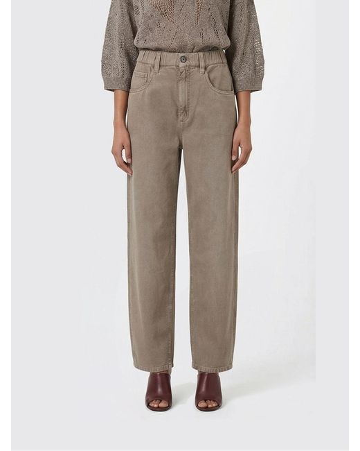 Brunello Cucinelli Natural Wide-Leg Cotton And Linen Jeans