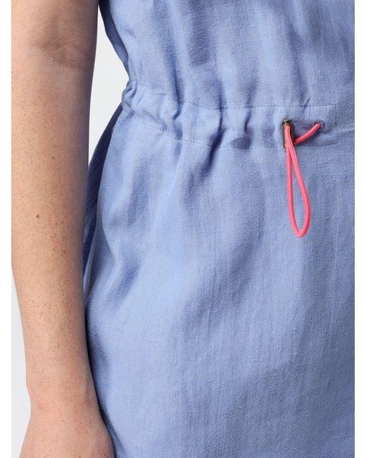 Giorgio Armani Blue Sleeveless Hemp Top With Crew Neck And Drawstring Waist