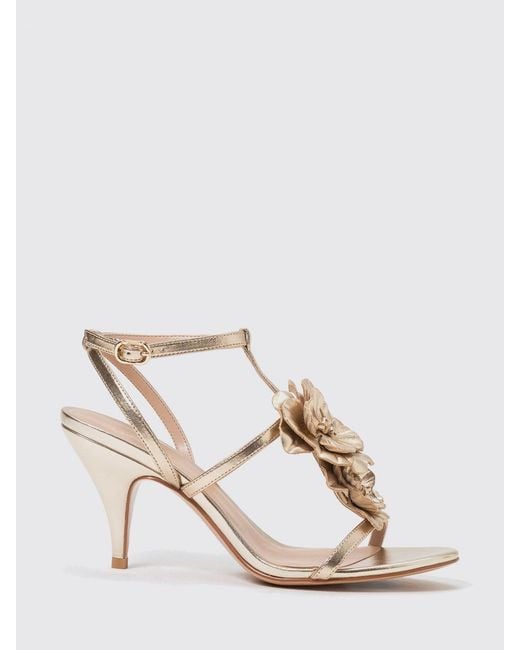 Twinset Natural Leather Sandals With Flowers