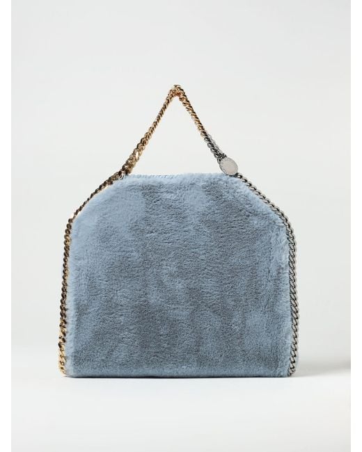 Stella McCartney Blue Falabella Bag In Synthetic Fur With Chain Link