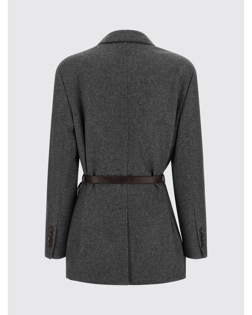 Brunello Cucinelli Gray Single-Breasted Virgin Wool And Cashmere Belted Blazer