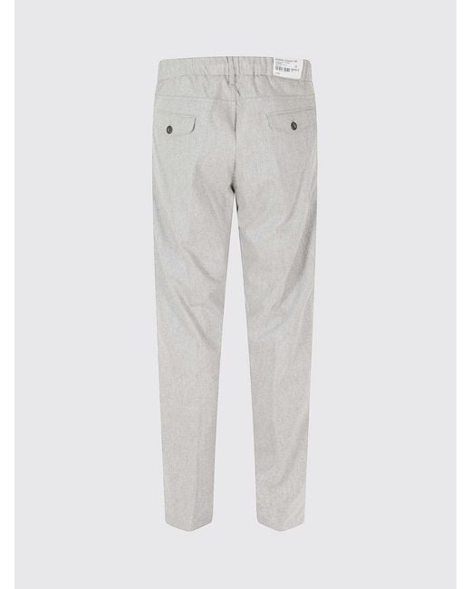 Eleventy Gray Slim Fit Pleated Cotton Chino Trousers With Drawstring Waist for men