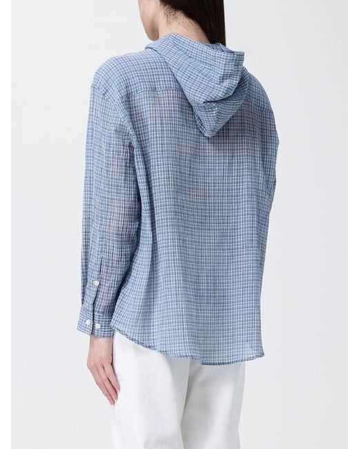 DUNST Blue Check Cotton Hooded Shirt