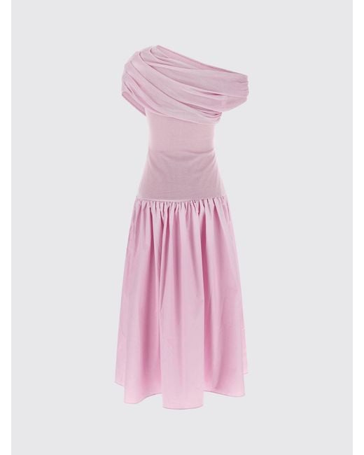 Self-Portrait Pink Draped Cotton Blend Dress