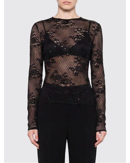 GIUSEPPE DI MORABITO Black Slim Fit Stretch Tulle Long-Sleeved Top