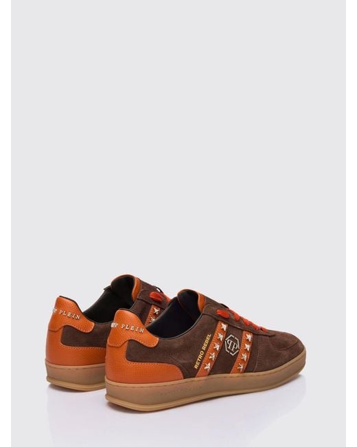 Philipp Plein Brown Retro Rebel Suede Sneakers With Applied Stars for men