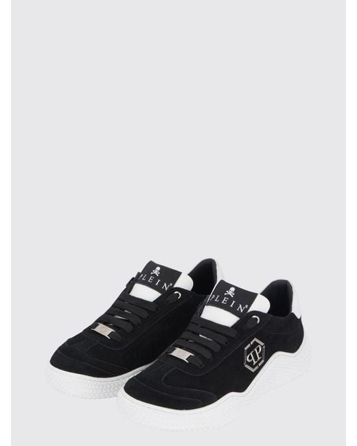 Philipp Plein White Low Top Leather And Suede Sneakers With Hexagon Logo for men