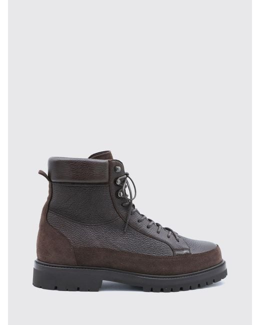 Brunello Cucinelli Black Suede Calfskin Lace-Up Ankle Boots for men