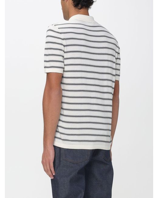 A.P.C. White Striped Cotton Polo Shirt for men