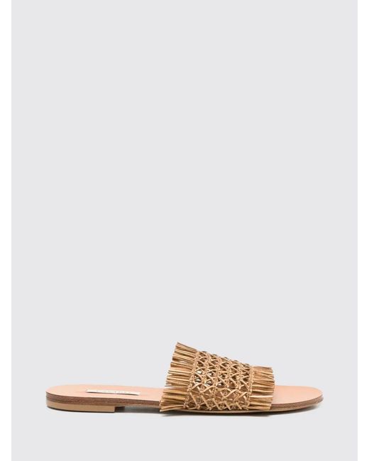 Casadei Natural Perforated Raffia Sliders