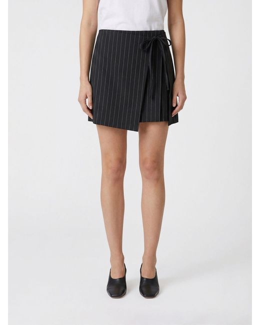 Sportmax Black Pinstriped Virgin Wool Blend Mini Skirt