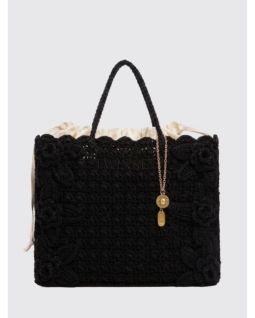 Twinset Black Crochet Cotton Bag